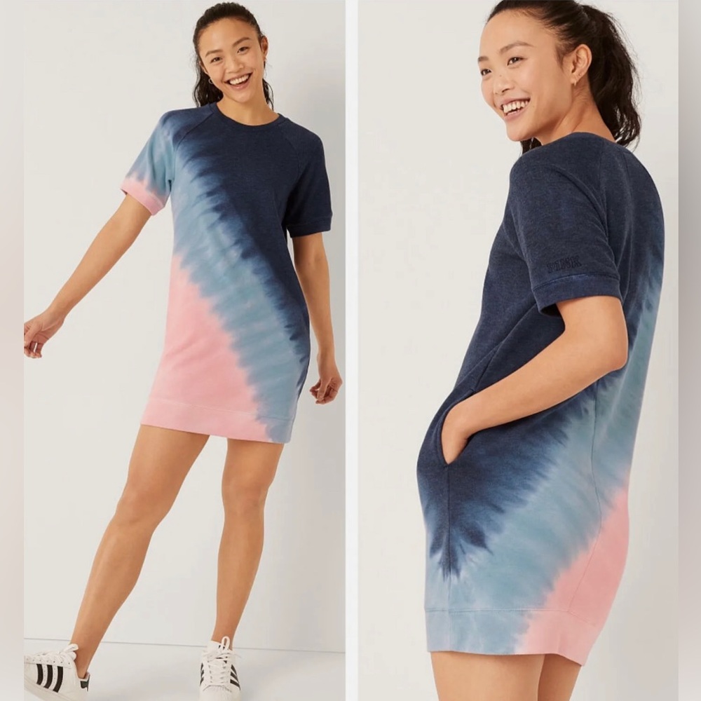 VICTORIAS SECRET PINK SHORT SLEEVE SWEATER DRESS TOP ENSIGN TIE DYE XL